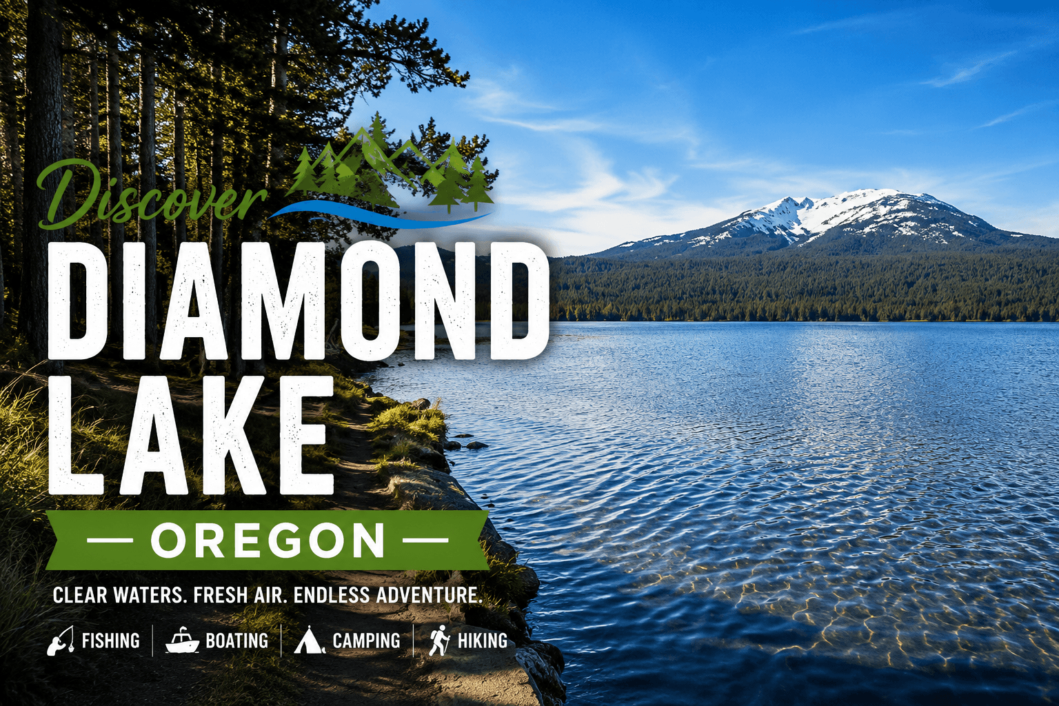 Diamond Lake with Mount Bailey and Mount Thielsen