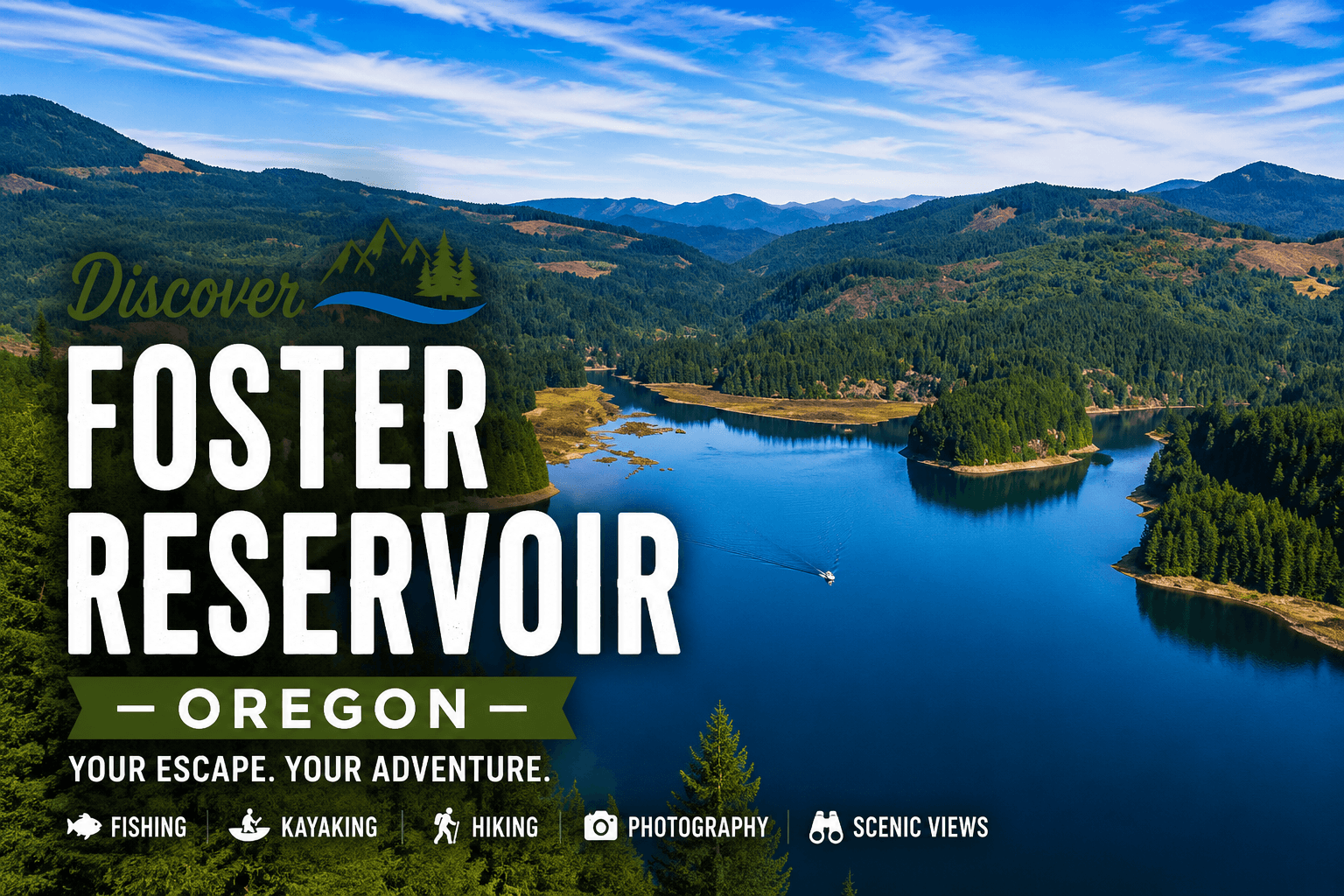 Foster Reservoir with forested shoreline