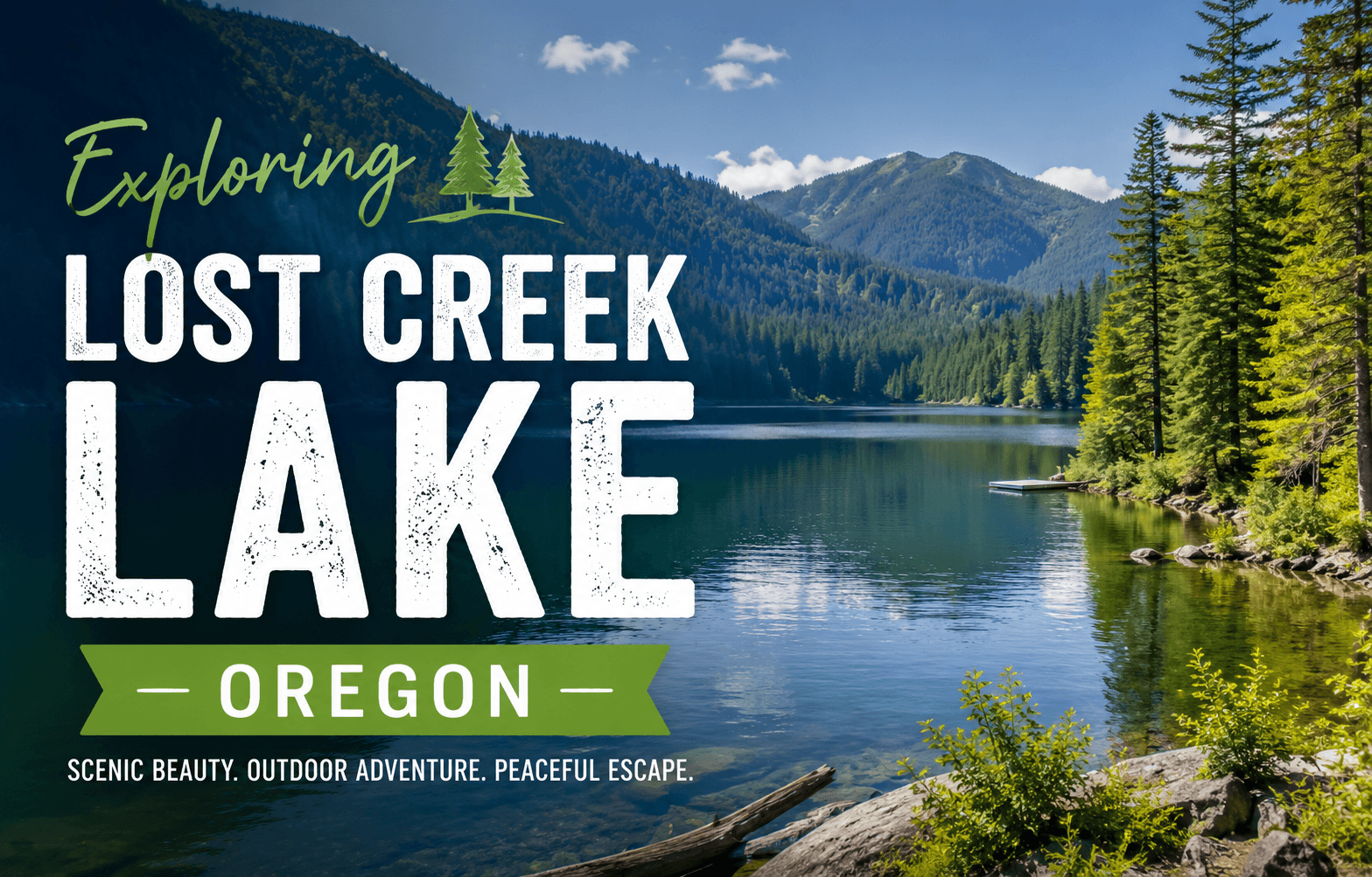 Lost Creek Lake reservoir surrounded by forested mountains