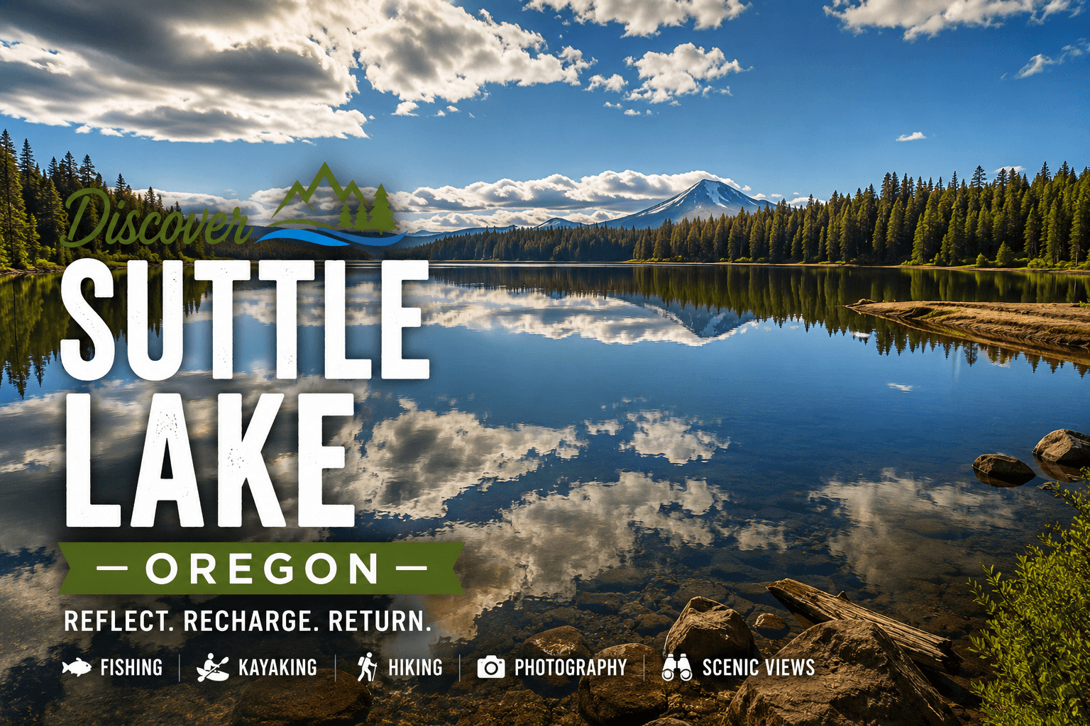 Suttle Lake with forest and mountain reflections