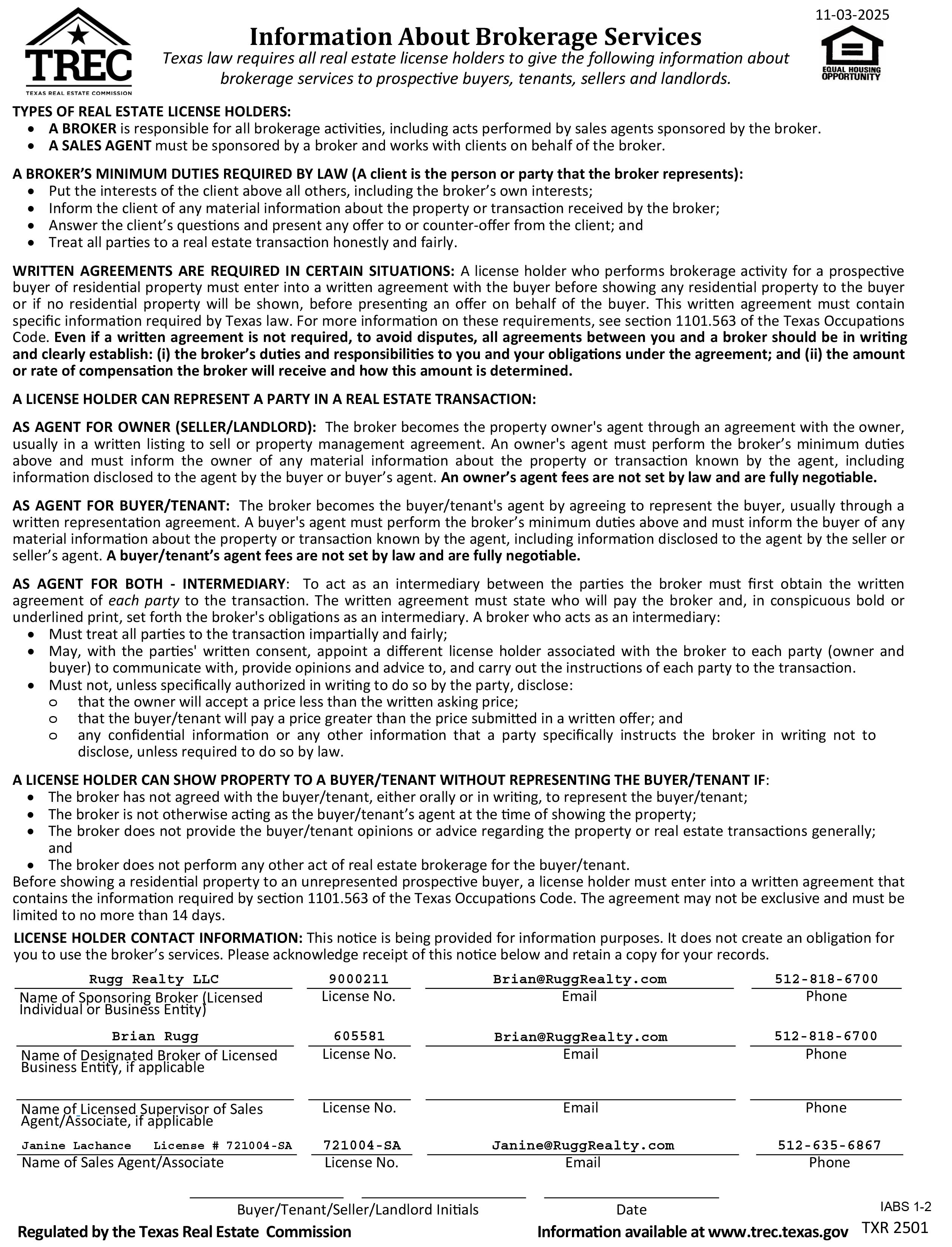 Information about broker services