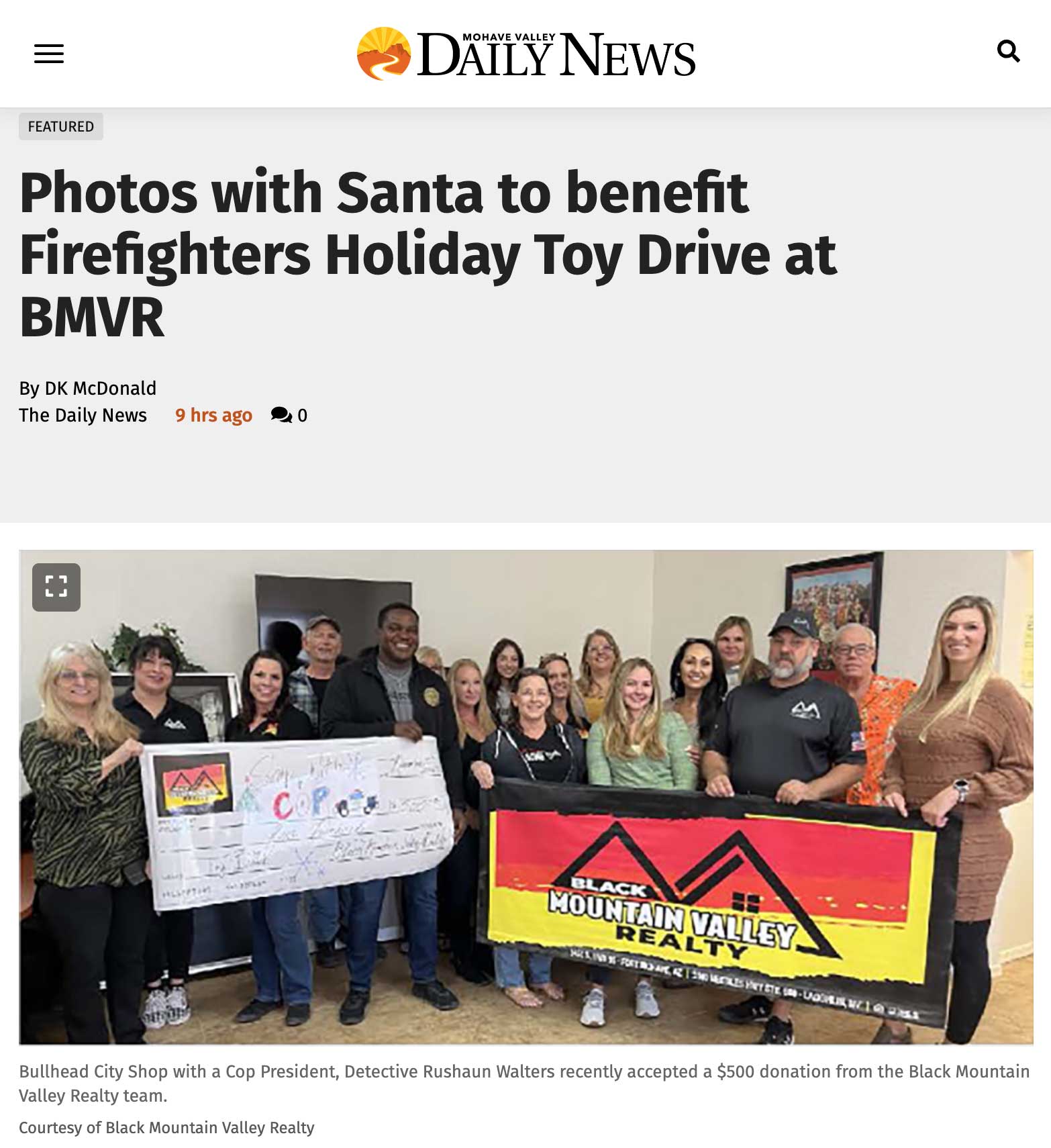 PRESS Mohave Daily News covers Black Mountain Valley Realty's Holiday