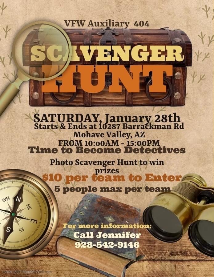 Flyer: Jan 28, 2023 - VFW Auxiliary 404 Photo Scavenger Hunt