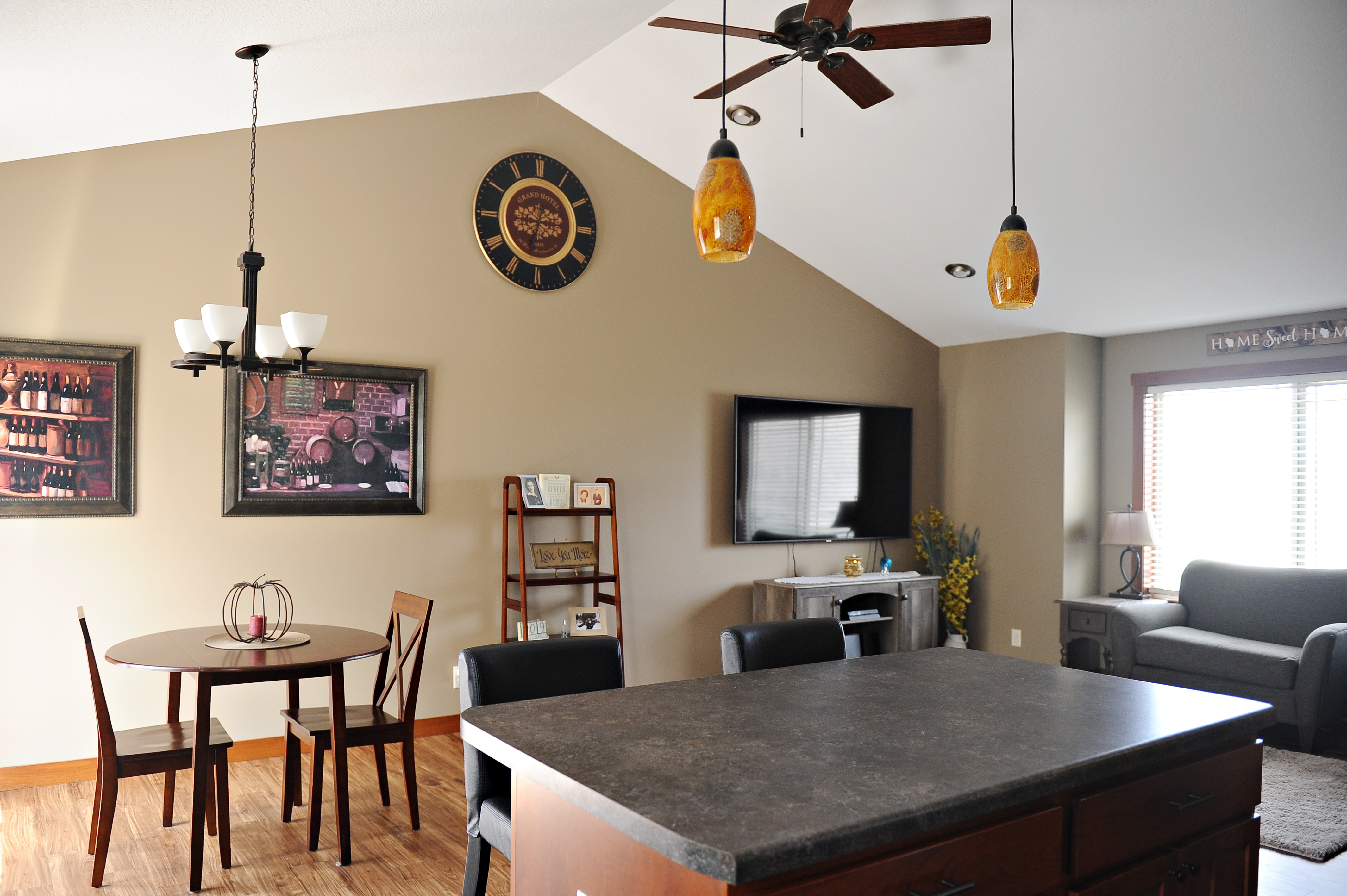 Kitchen, dining and living room