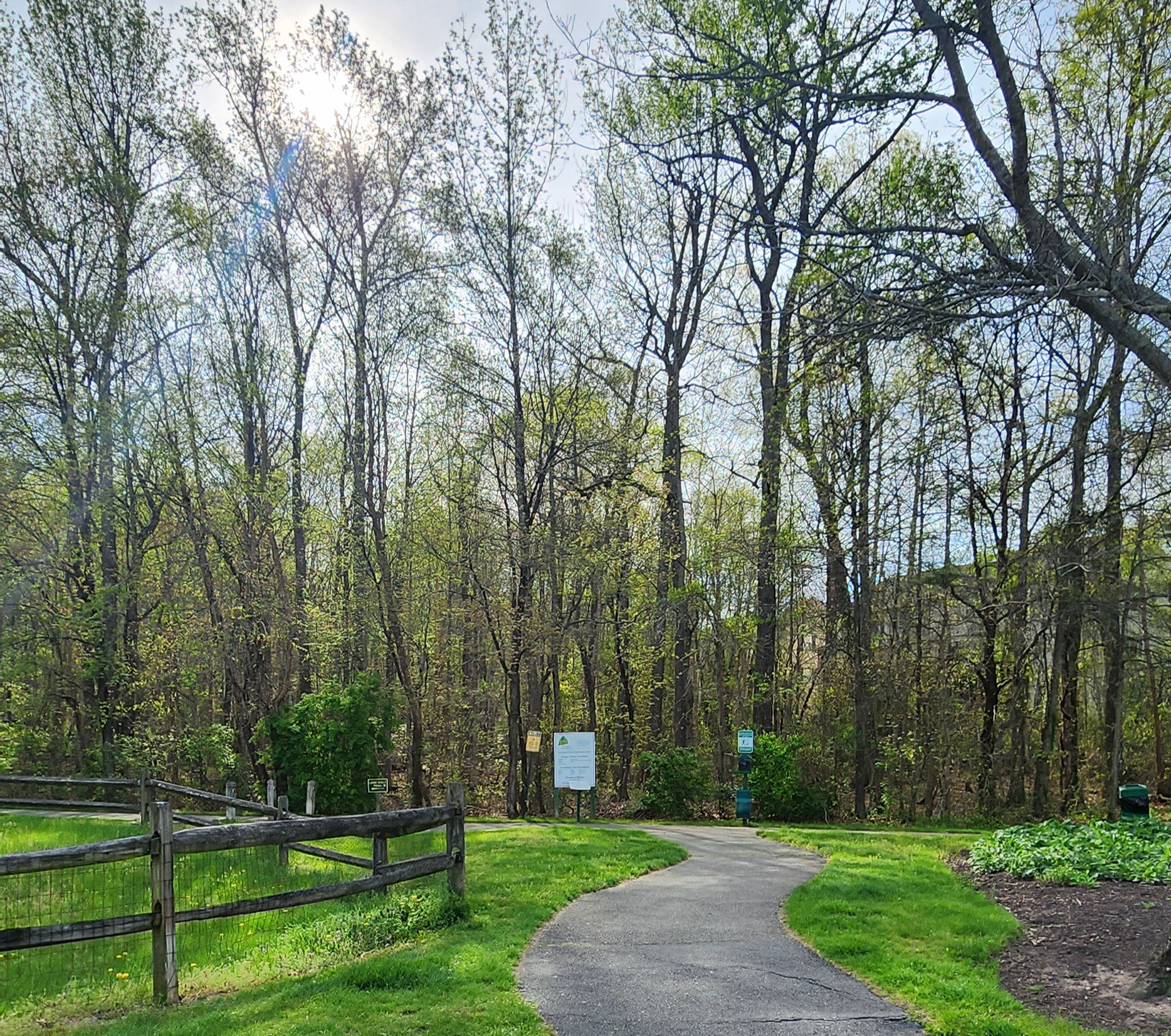 Walking trail and wooded natural area at Piney Orchard in Odenton, Maryland