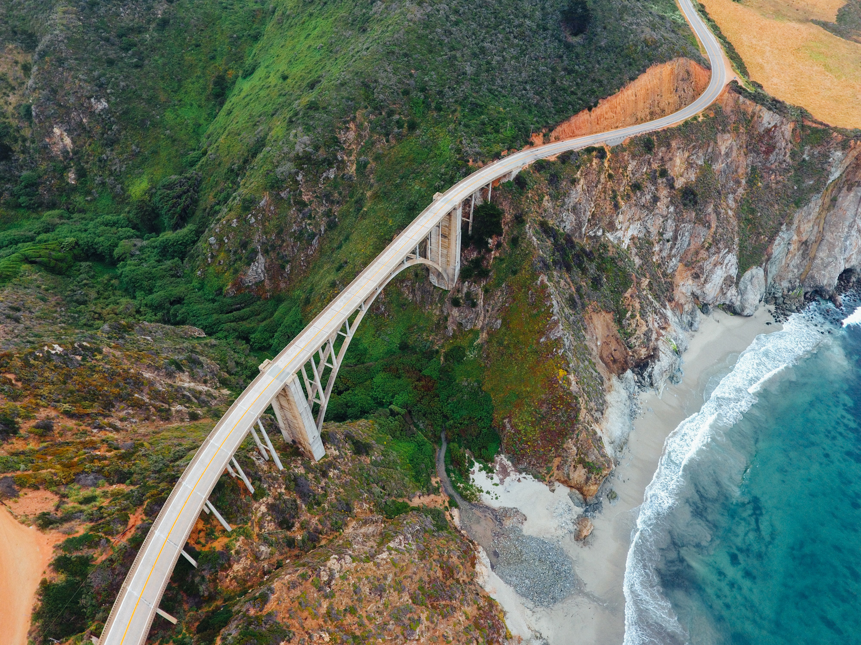 Aerial view of Bixby Creek Bridge and the Big Sur coastline