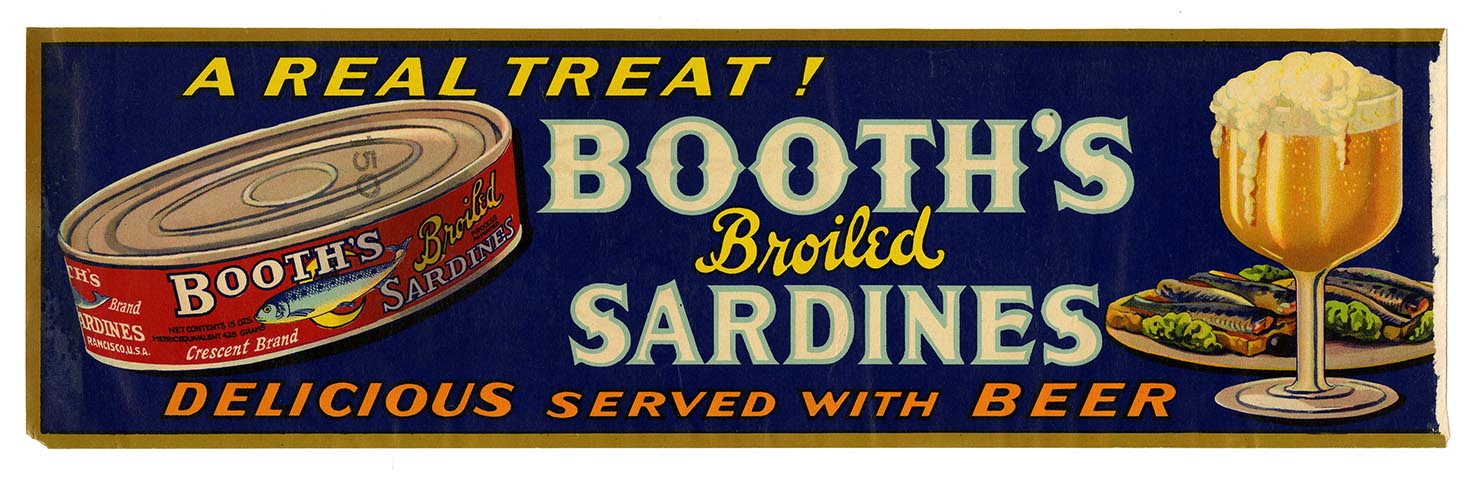 Cannery Row Booths broiled sardines label
