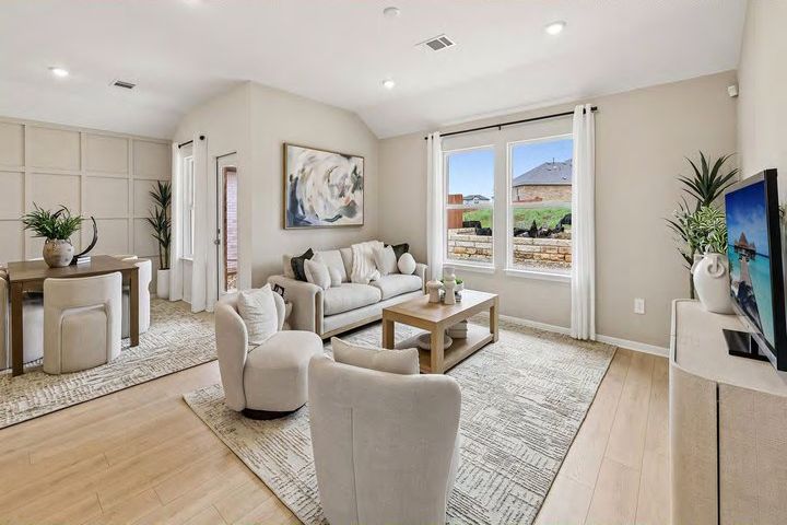 Staged living room in a model home