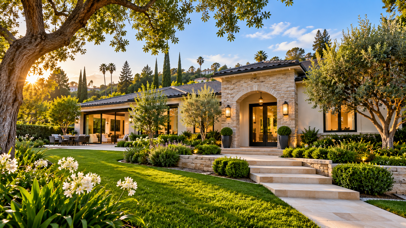 Luxury Tarzana home with landscaped front yard in Los Angeles, California