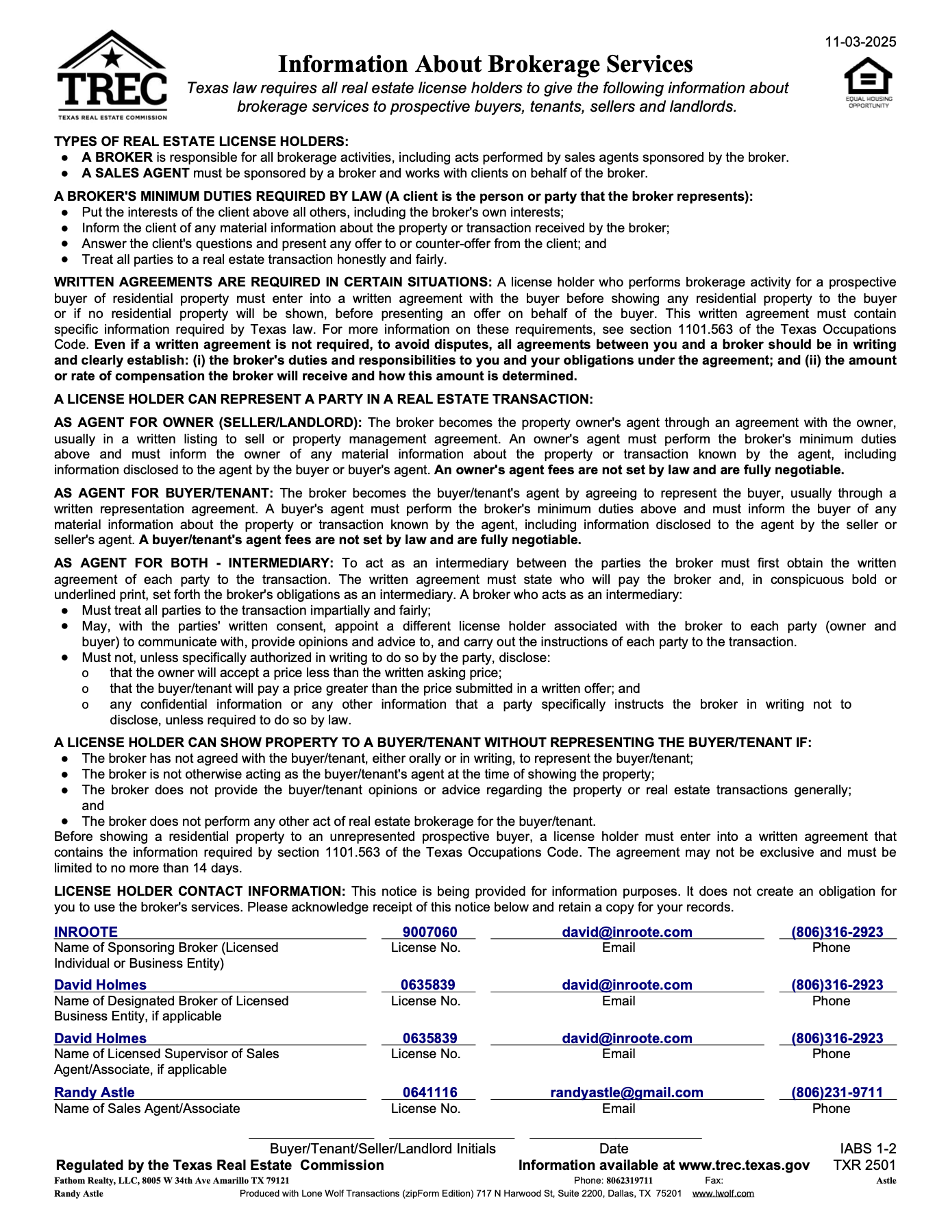 Information About Brokerage Services