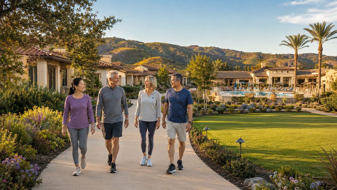 Retirement communities in the Bay Area for active adults 55+, with clubhouse, pool, and landscaped grounds