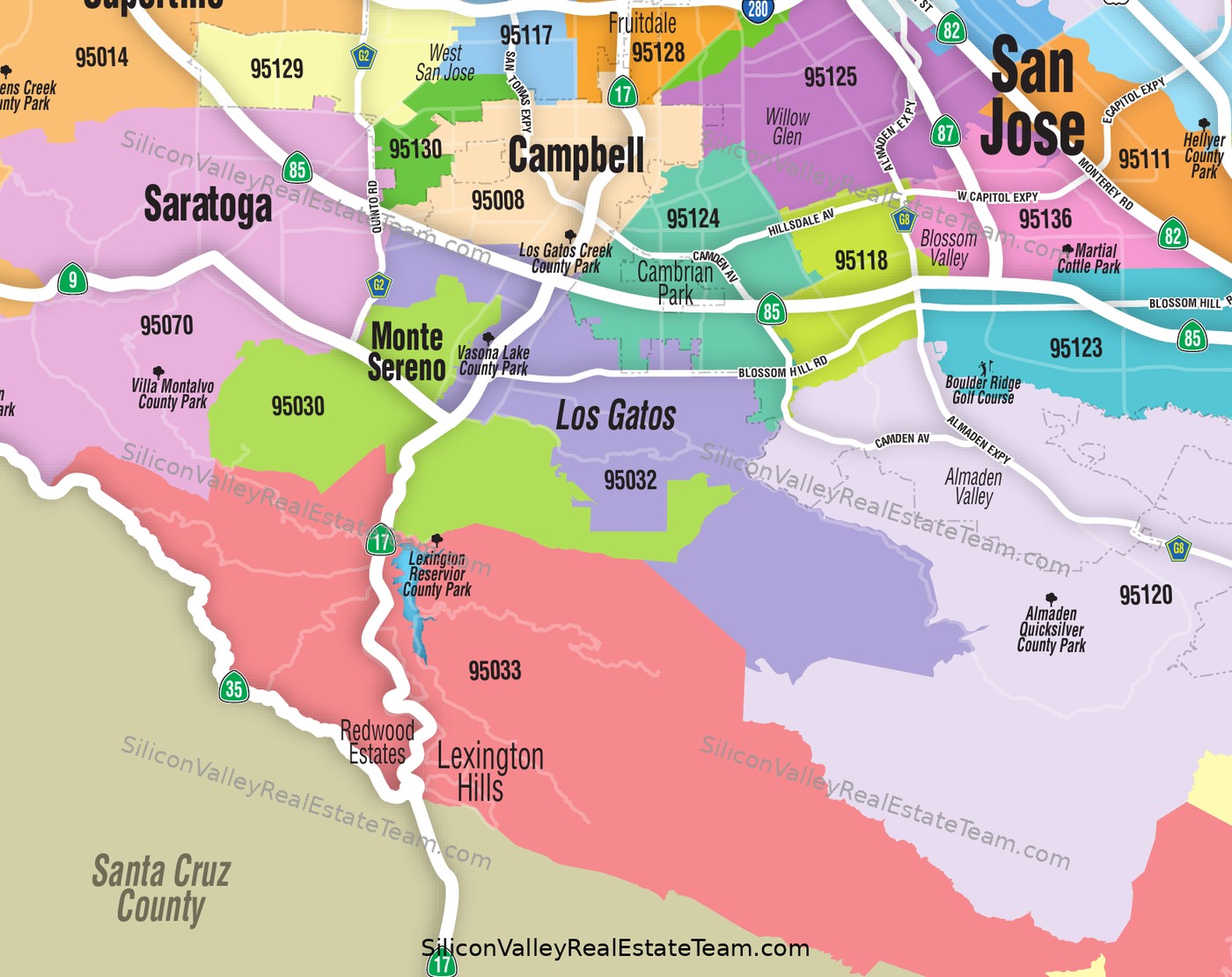 ぐ*** Los Gatos Zip Codes Map | Postal Codes 95030, 95032, 95033