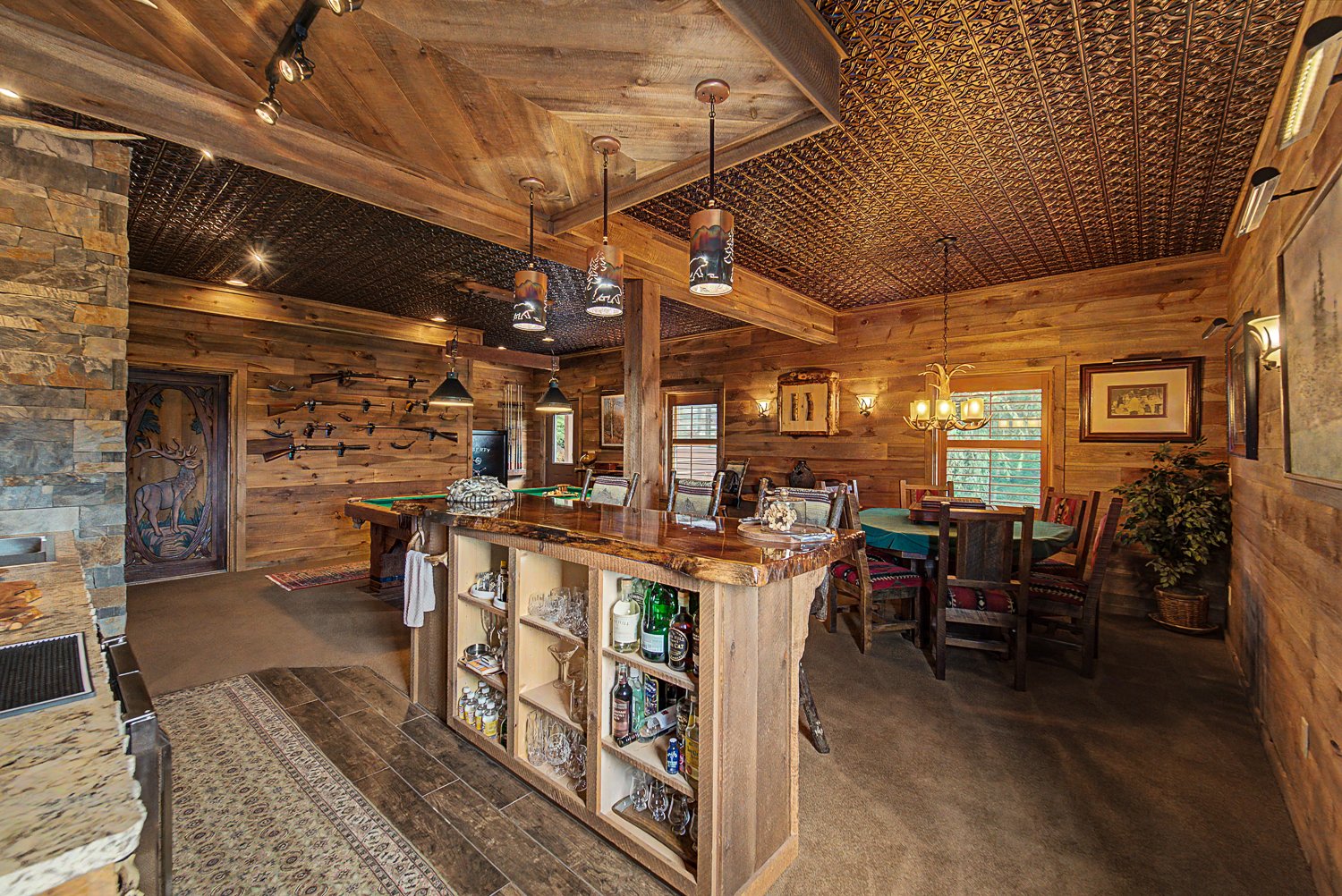 Lower level bar with custom woodwork