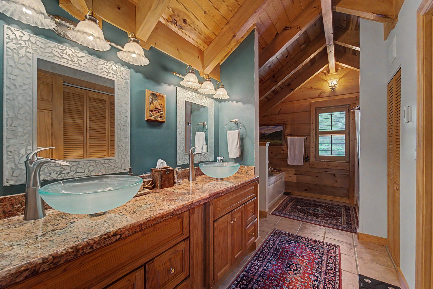 Primary bath with glass vessel sinks