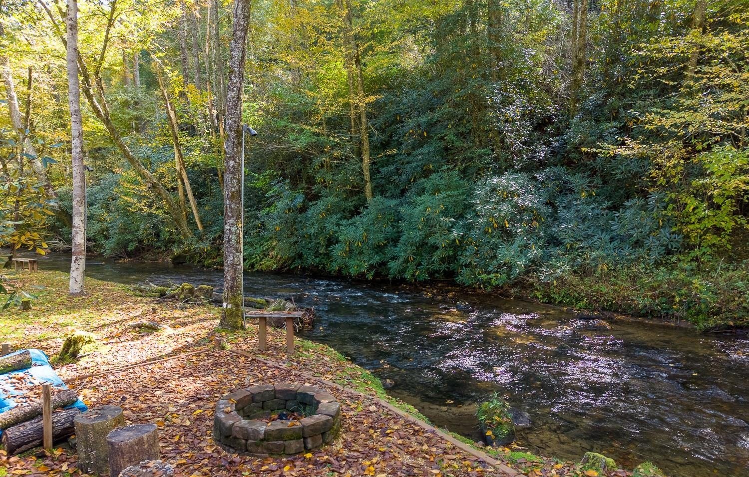 Stone fire pit at the edge of Little Snowbird Creek
