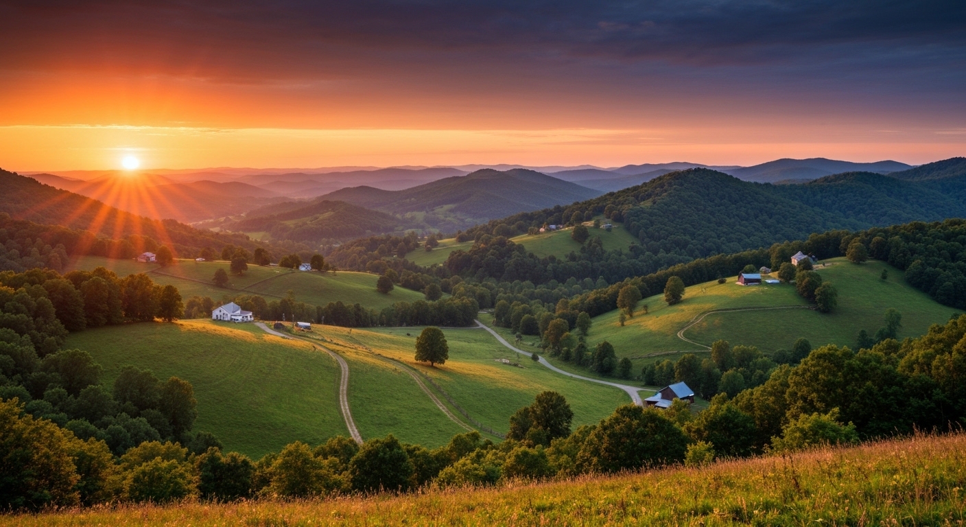 Evening light over the forested ridges of Graham County near Robbinsville in Western North Carolina.
