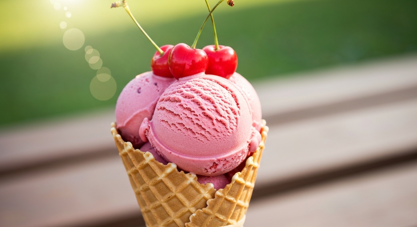 Soft-serve honey ice cream cone held up against a sunny summer backdrop in Flat Rock, North Carolina.