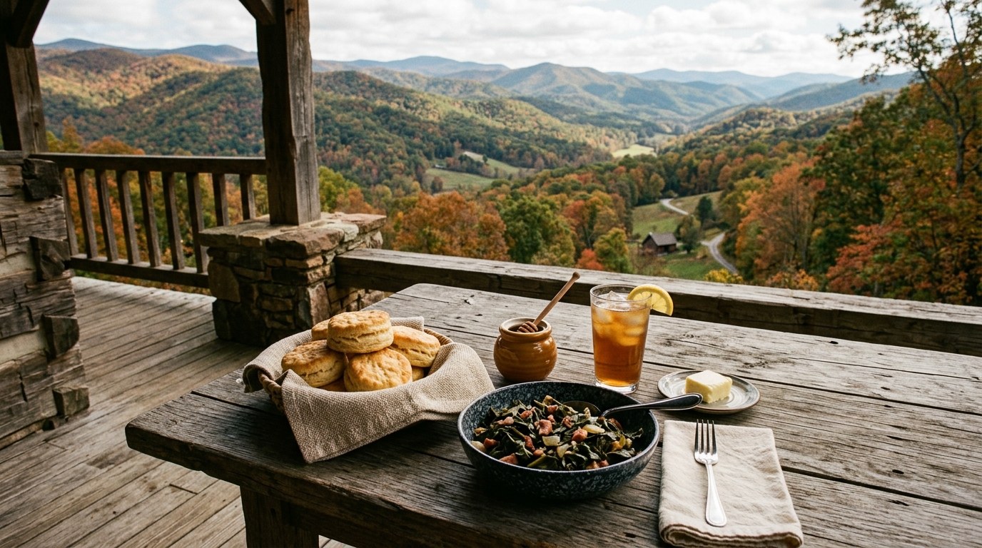 Illustrative image of Southern biscuits and collard greens.