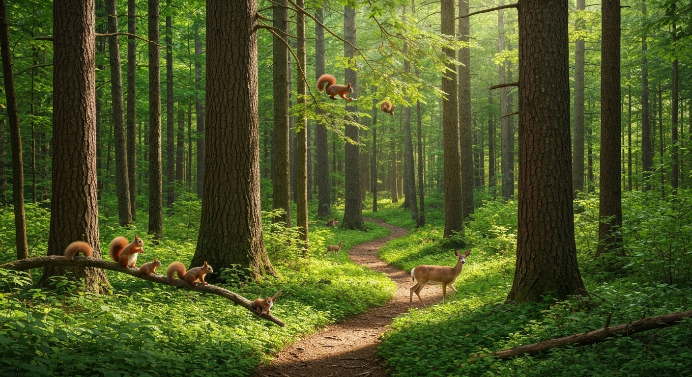 A misty hardwood forest ridgeline near Highlands, North Carolina, where wildlife corridors connect the Appalachian mountains.