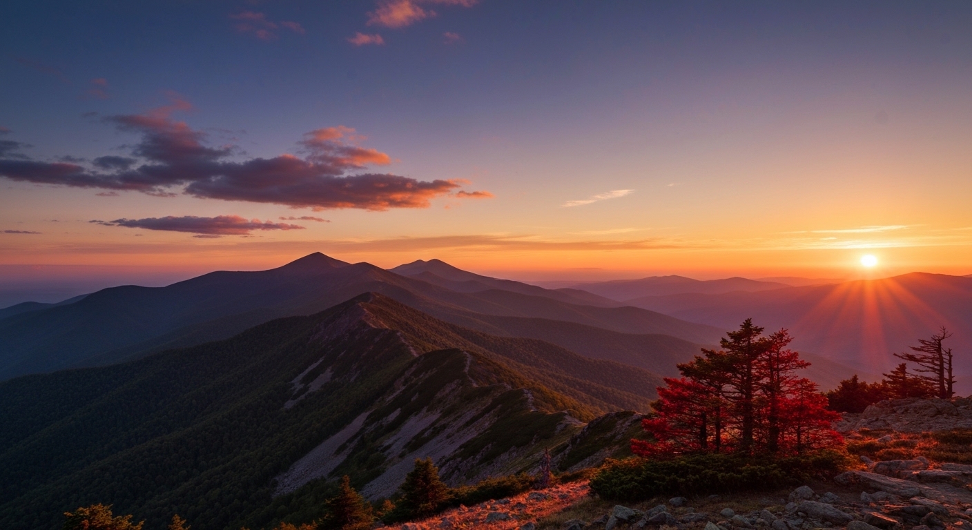 Sunset over Mount Mitchell and the Black Mountains near Burnsville in Yancey County, North Carolina.