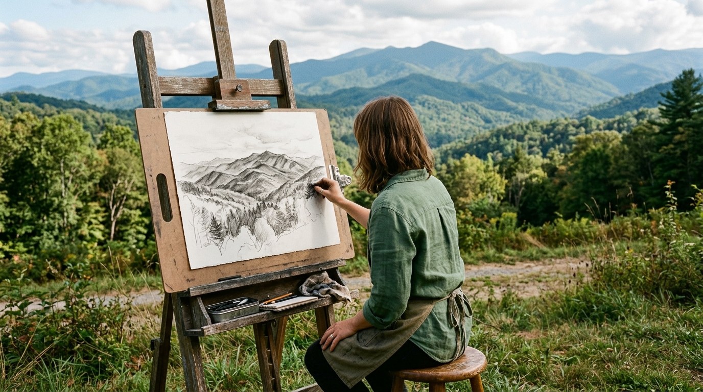 Illustrative image of an artist's easel in a drawing studio.