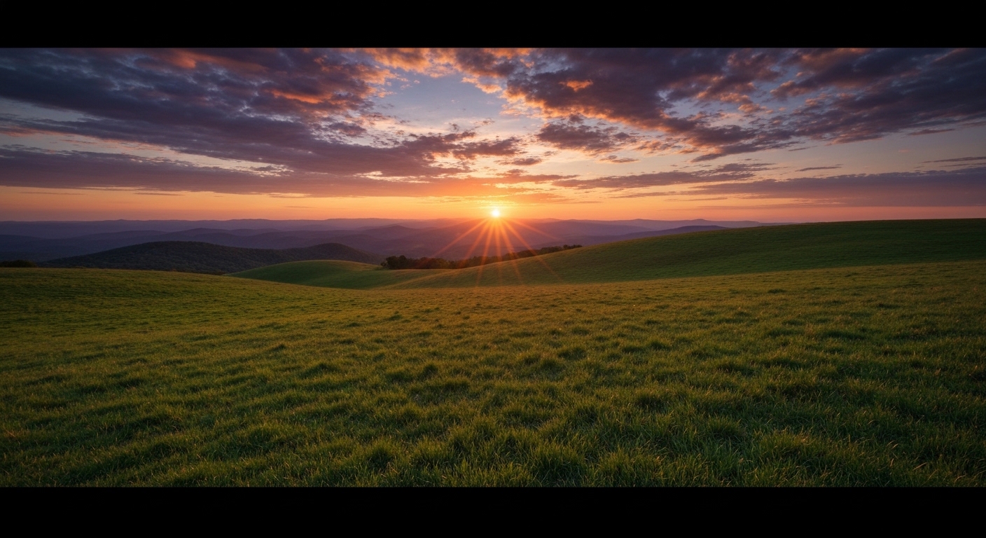 Rolling grassy bald of Max Patch at golden hour along the North Carolina and Tennessee border.
