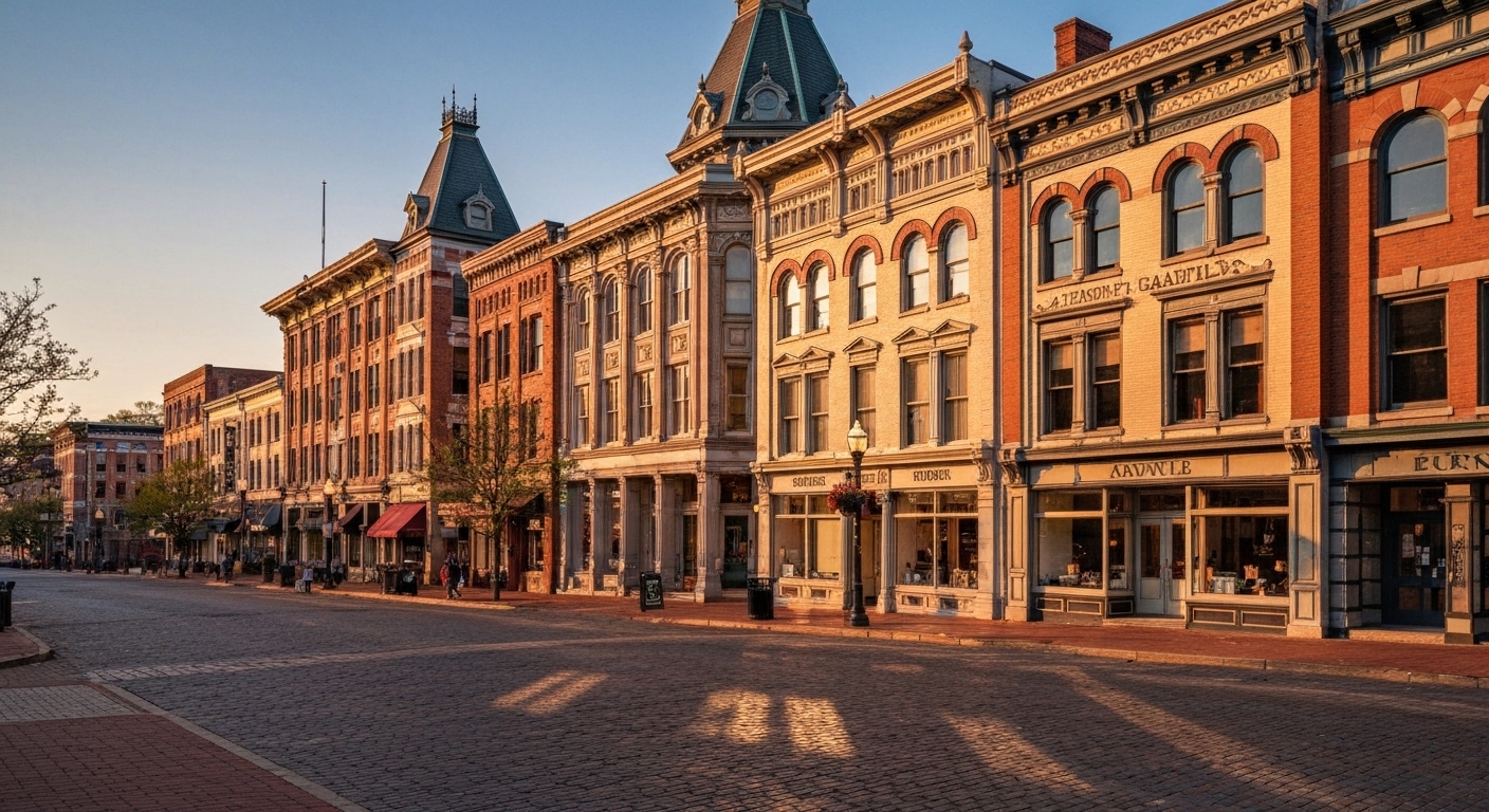The historic Flat Iron Building rising over downtown Asheville, North Carolina, in Buncombe County.