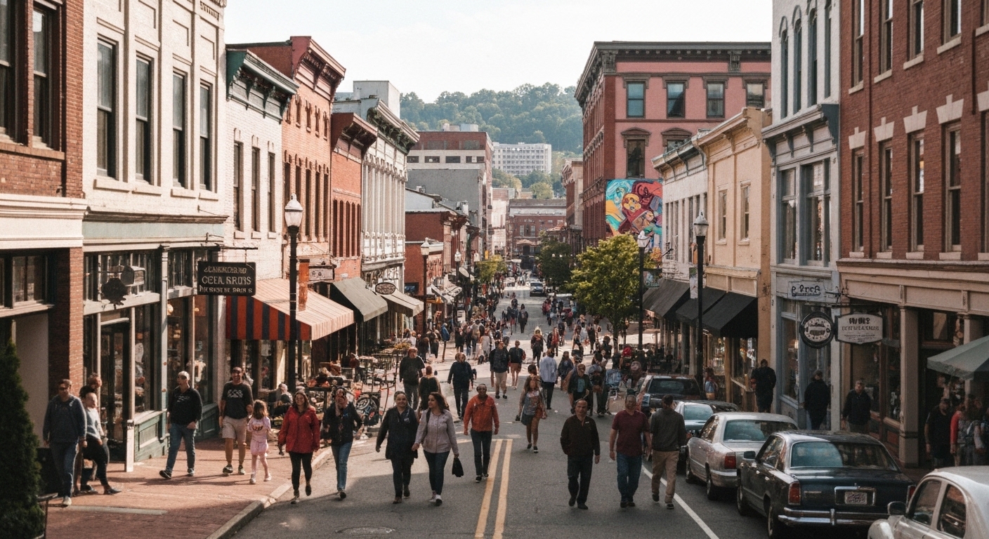 A downtown Asheville street near Asheland Avenue where the city plans to build a temporary public skating rink.