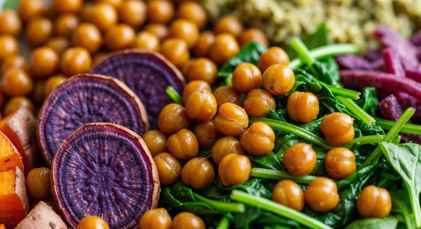 colorful vegan plant based food plating close up