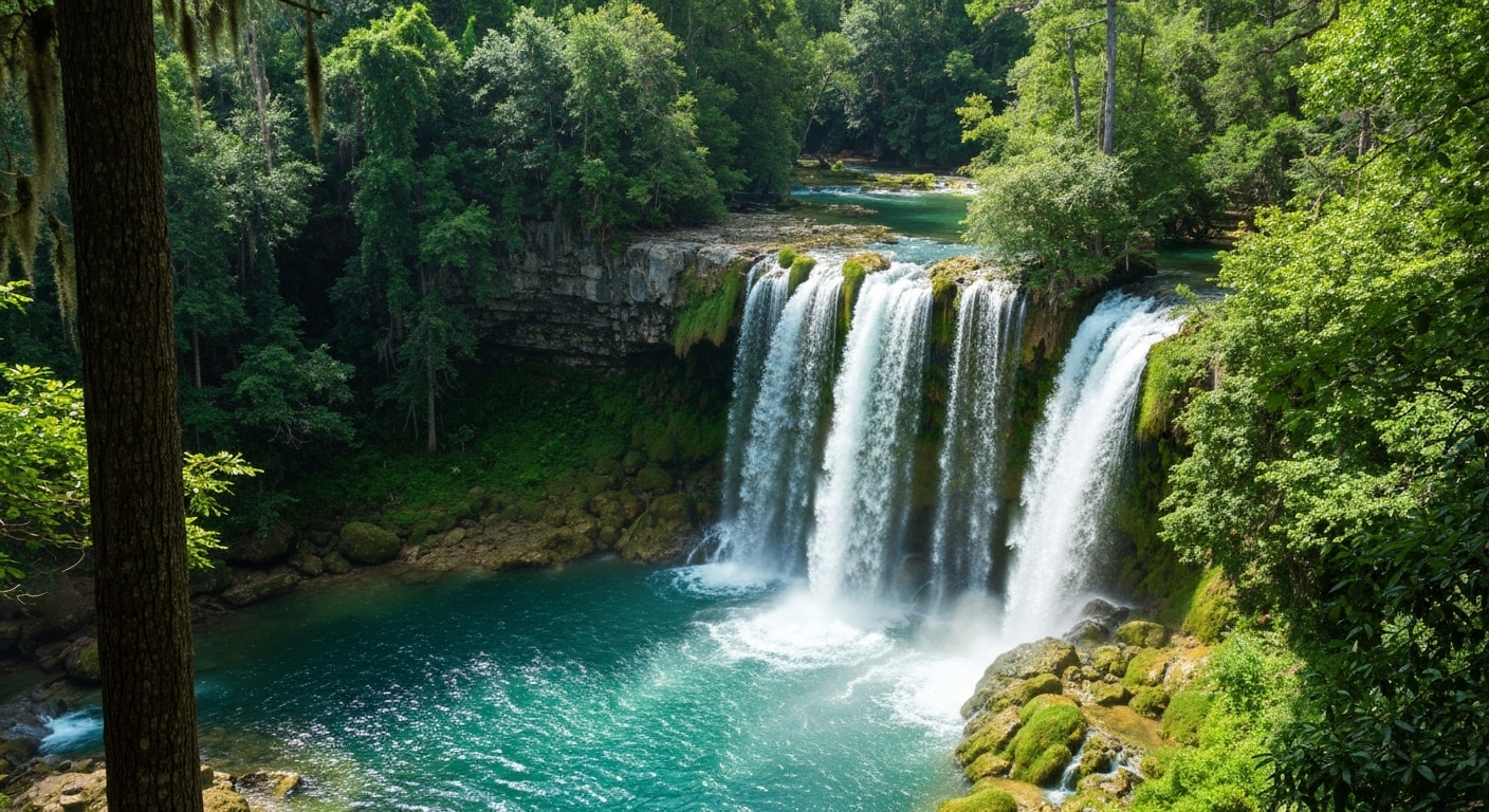 Looking Glass Falls cascading sixty feet over a wide rock face in Pisgah National Forest near Brevard, North Carolina.