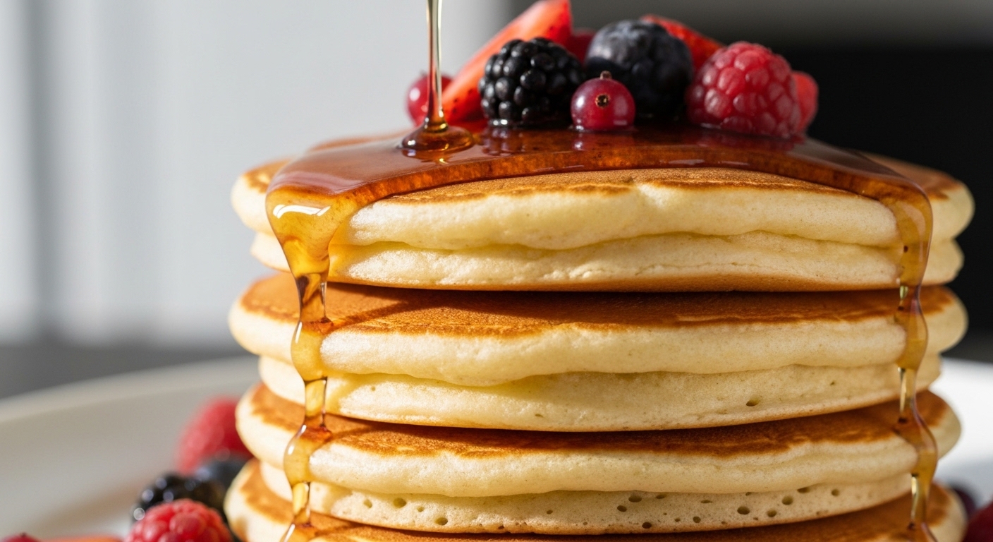 A plate of fluffy pancakes, the dish that built Joey's reputation over six decades in Maggie Valley.