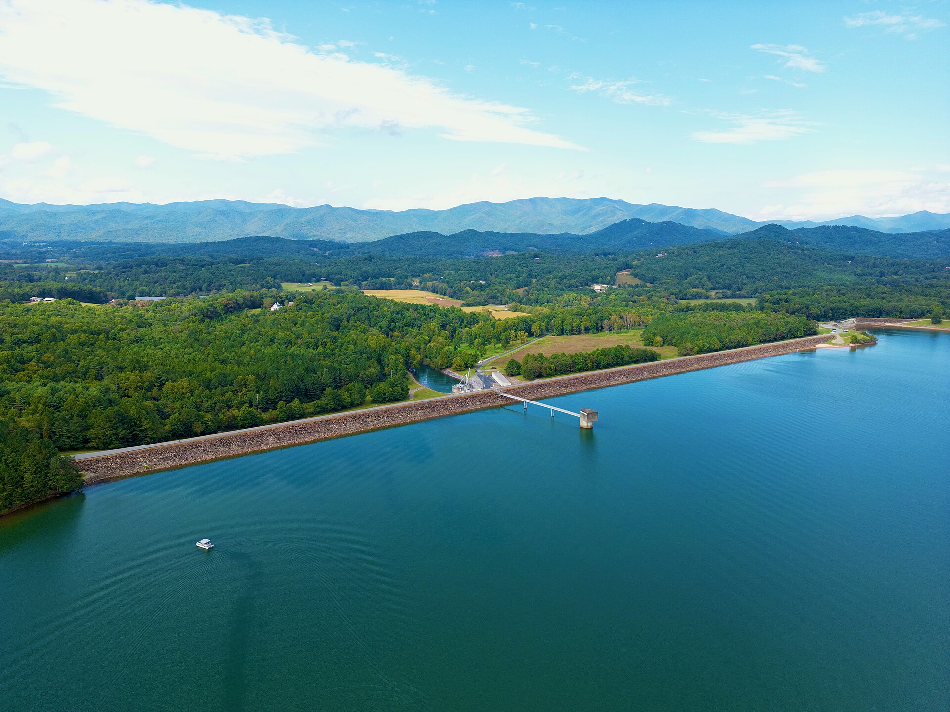 Chatuge Dam contains Chatuge Reservoir in Clay County, N.C. on Sep. 25, 2022