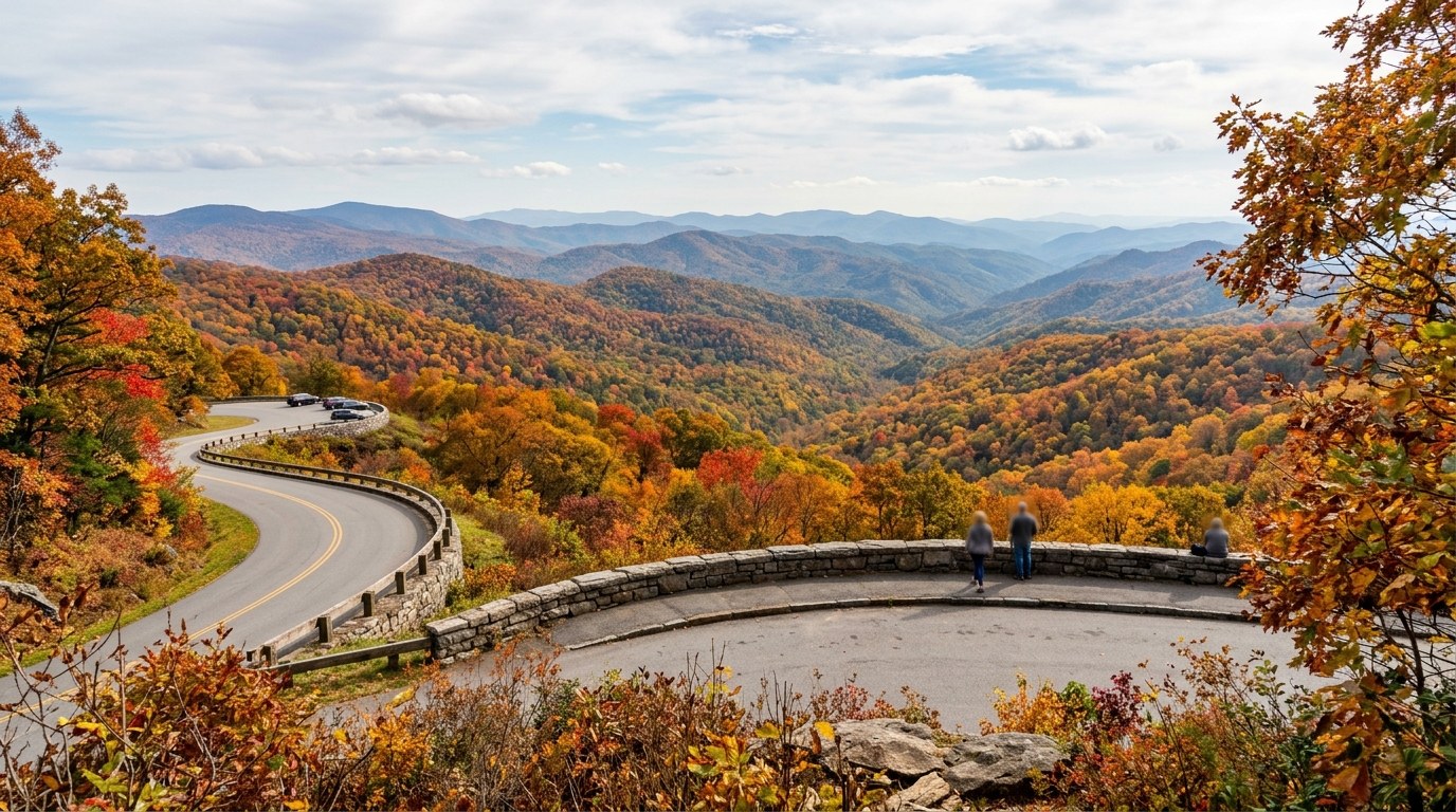 Autumn foliage along the Blue Ridge Parkway in the mountains of Western North Carolina.