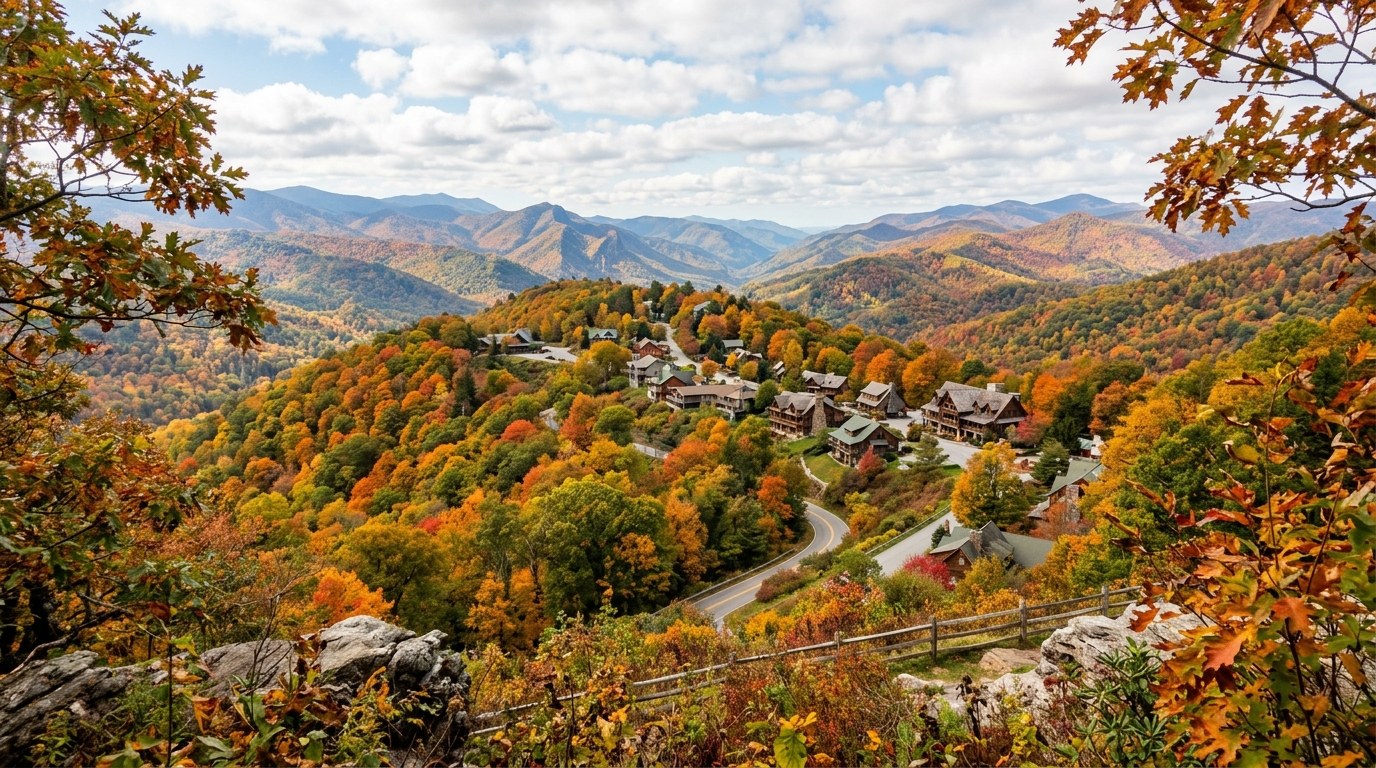 Fall color on the mountainsides around Little Switzerland in Mitchell County, North Carolina.