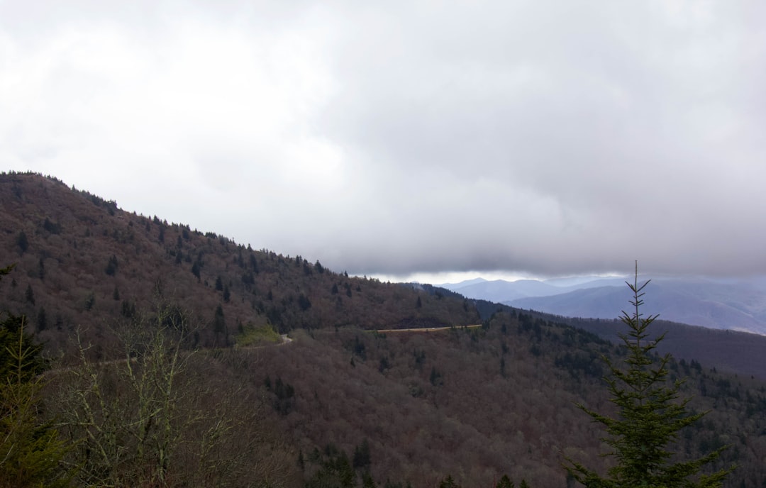 Mountain cabin deck with long-range view, Western North Carolina, morning light