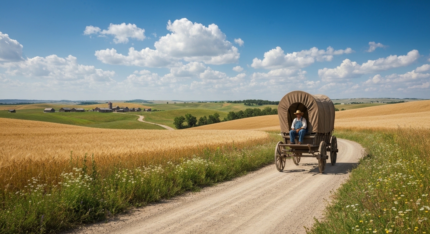 Rolling backcountry farmland along the historic Great Wagon Road corridor leading into the Carolina mountains.