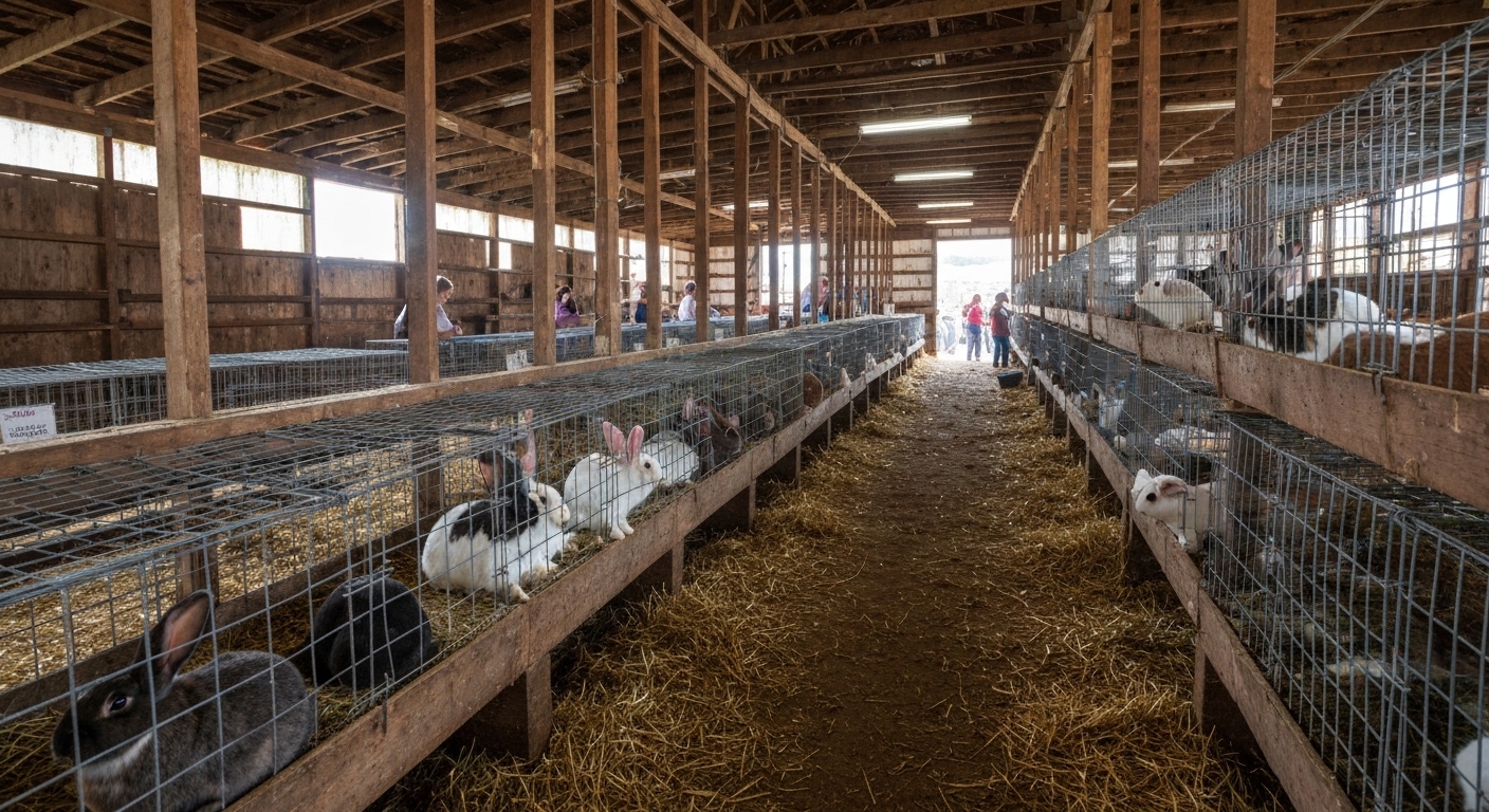 Young exhibitors showing cattle inside a livestock barn at a rural county fair in Western North Carolina.
