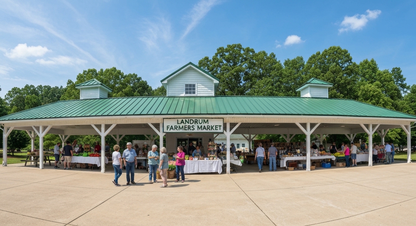 Open-air farmers market pavilion in Landrum near the Polk County line where vendors gather on Saturday mornings.