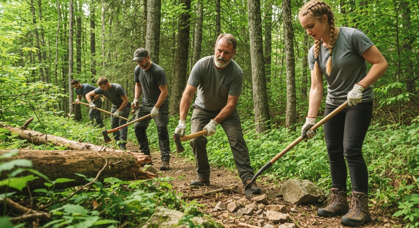 volunteer trail maintenance crew forest