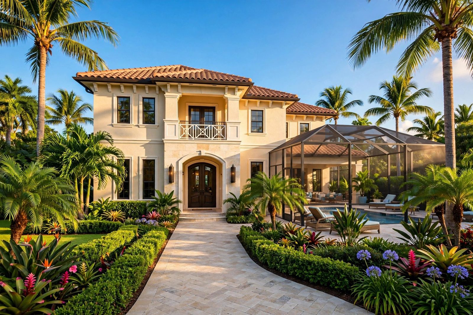 Elegant Naples Florida home with pool and palm trees