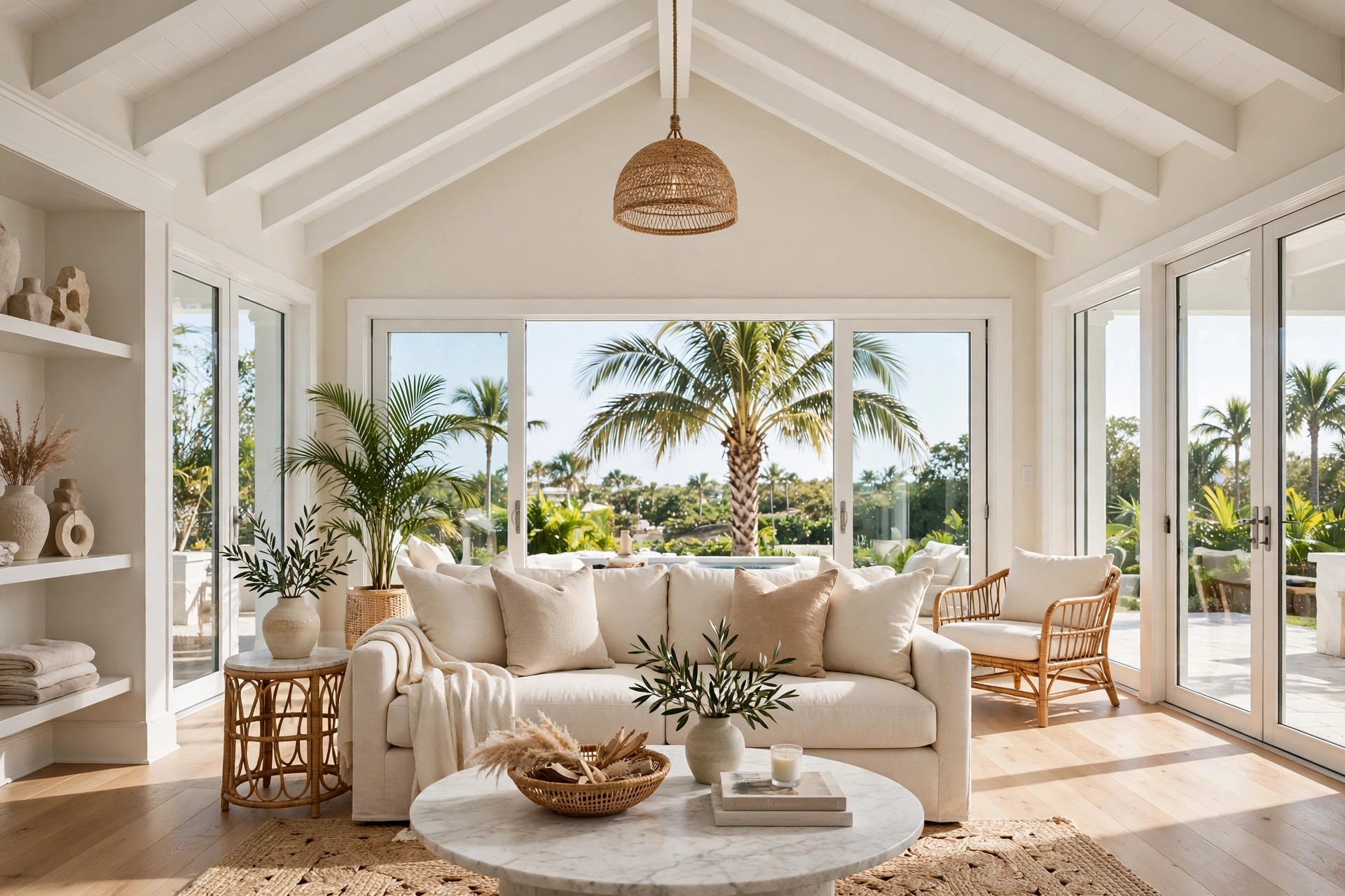 Bright coastal living room interior