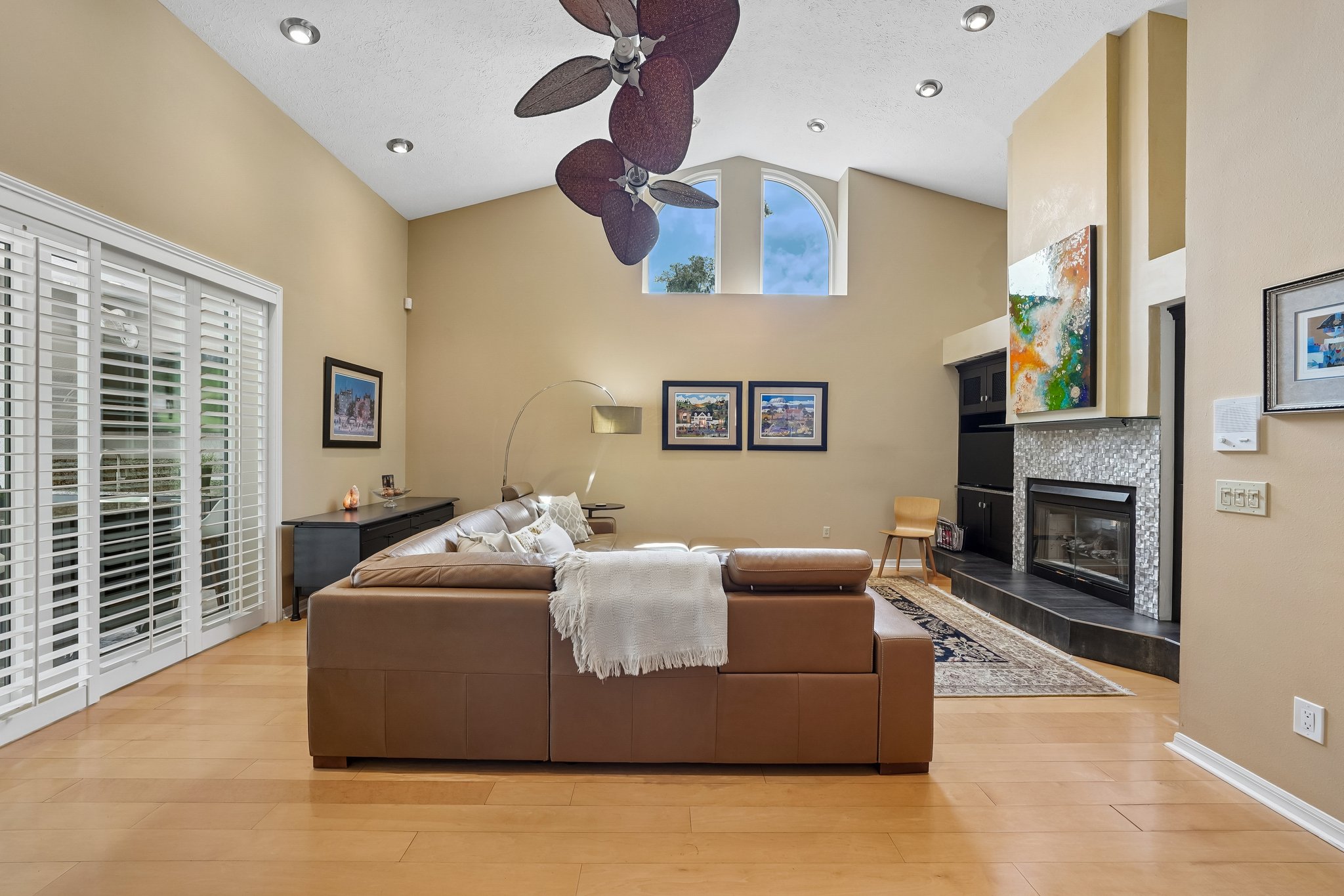 Family room with vaulted ceiling