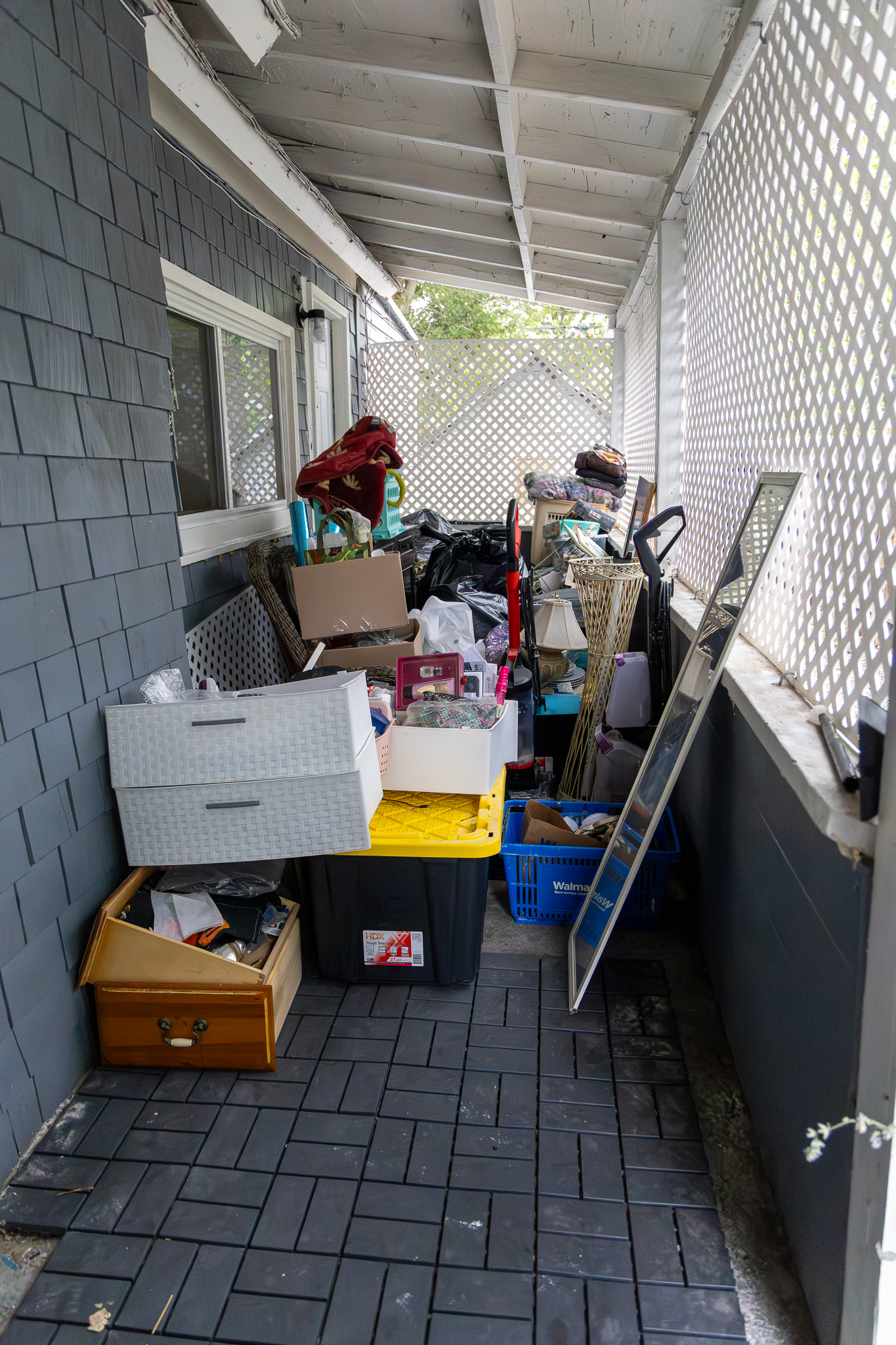 Property belongings gathered on porch