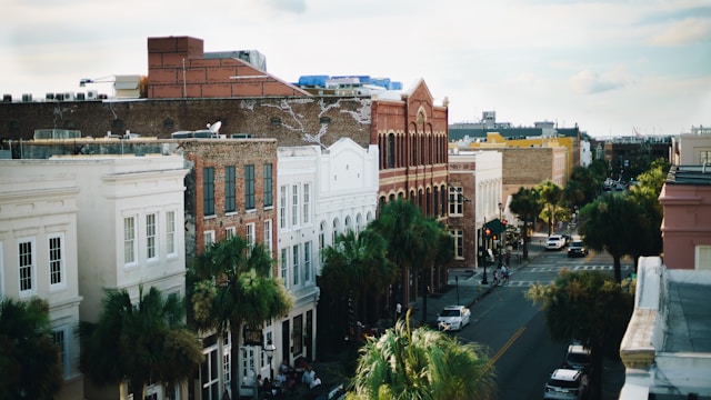 Aerial view of a neighborhood in Charleston.