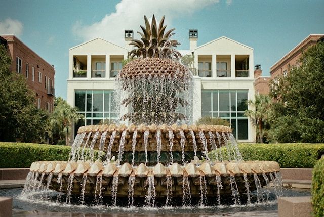 Water fountain resembling a pineapple in downtown Charleston SC