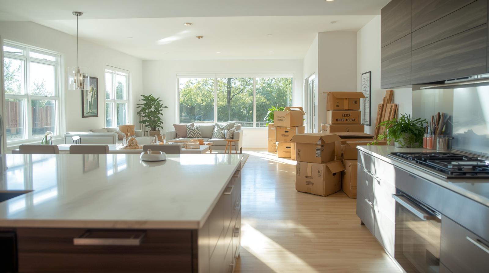 Interior home photo or moving boxes
