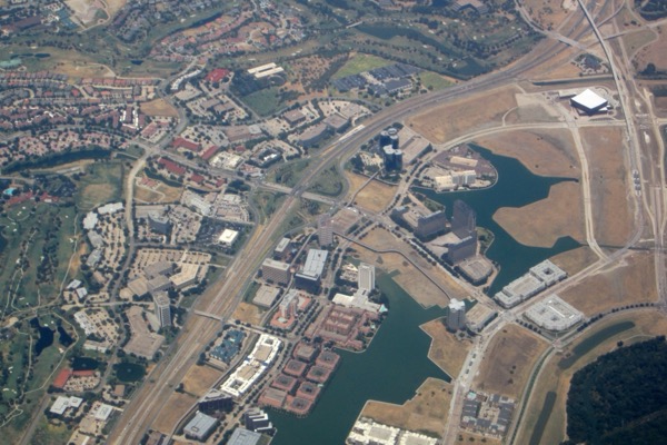 Aerial view of Las Colinas, Irving, Texas