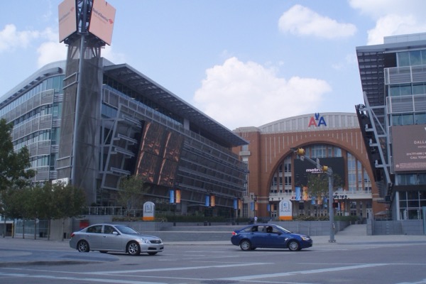 American Airlines Center and streetscape in Victory Park, Dallas