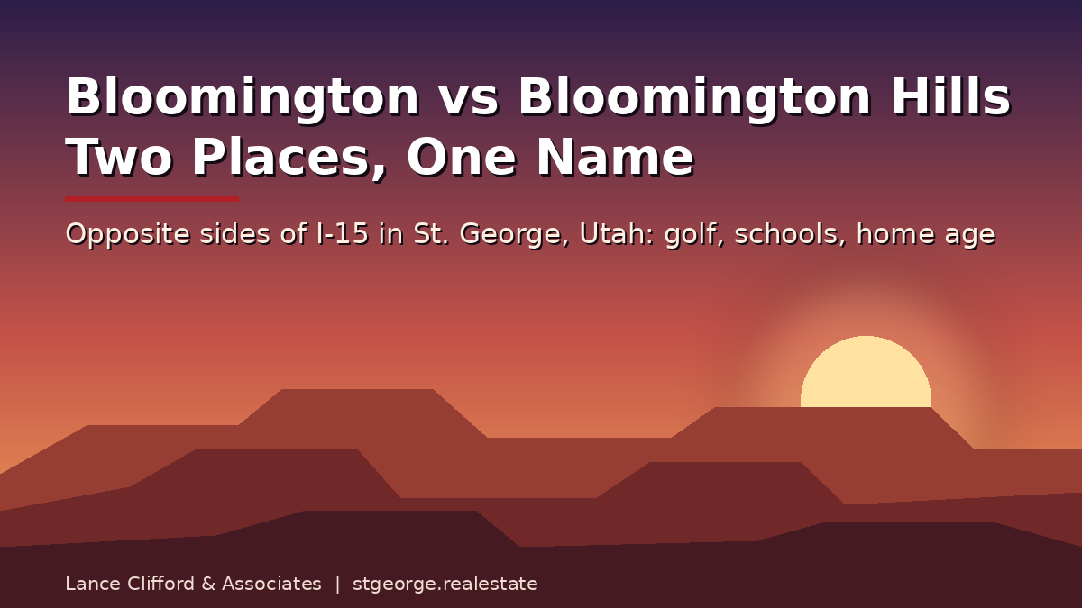 Bloomington vs Bloomington Hills, St. George, Utah: red rock mesas at dusk with the post title