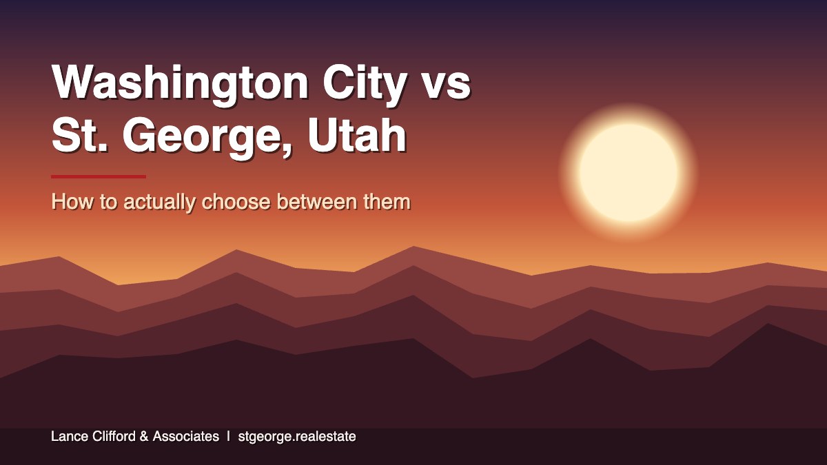 Red rock dusk illustration titled Washington City vs St. George, Utah